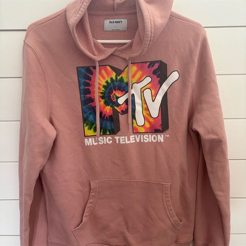 Vintage MTV Graphic‎ Pink Hoodie Unisex Medium Pullover Retro